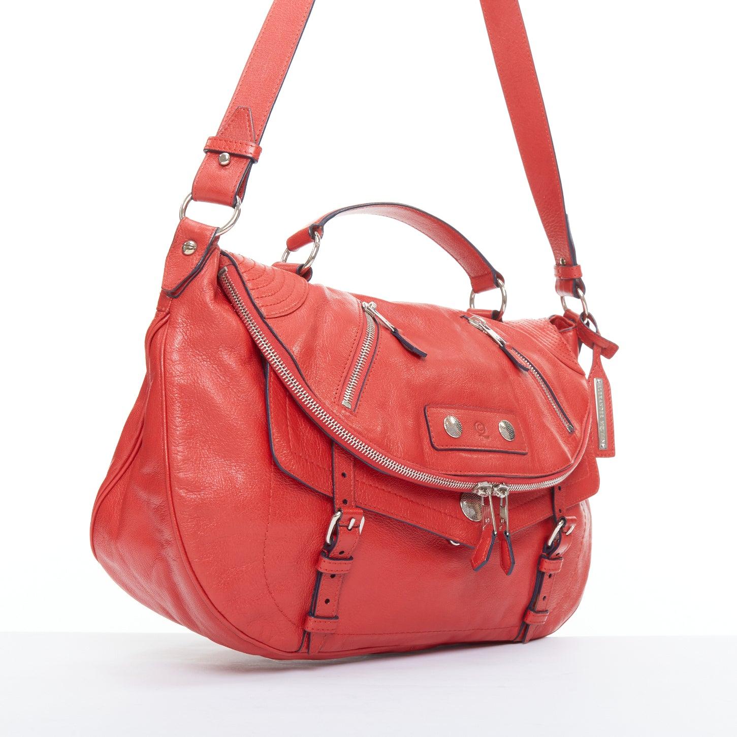 Orange ALEXANDER MCQUEEN Faithful red leather zip biker detail crossbody bag For Sale