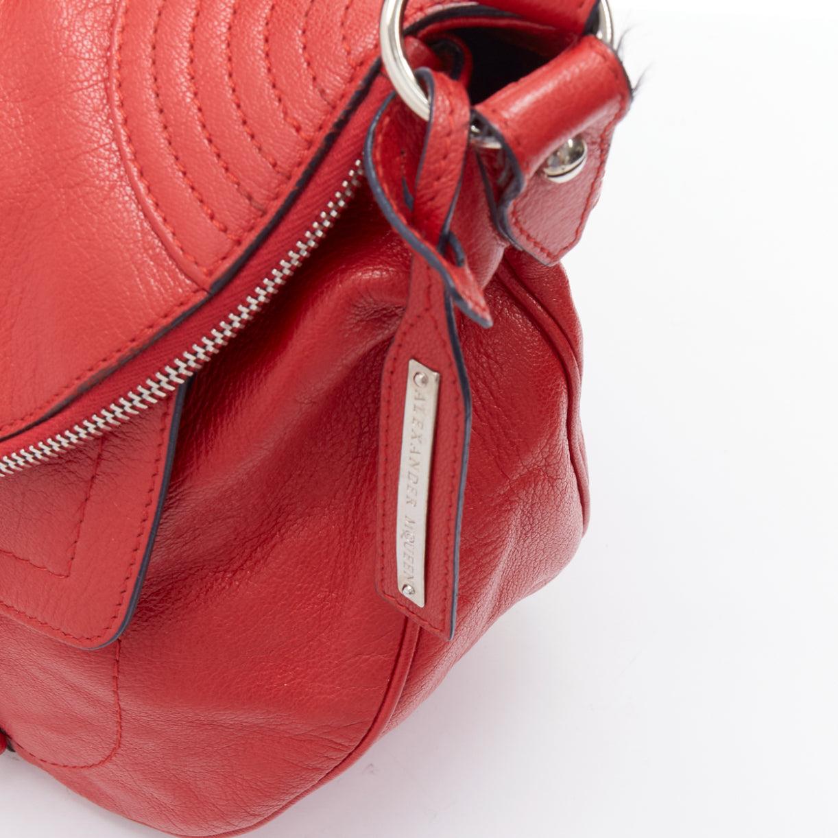 ALEXANDER MCQUEEN Faithful red leather zip biker detail crossbody bag For Sale 3