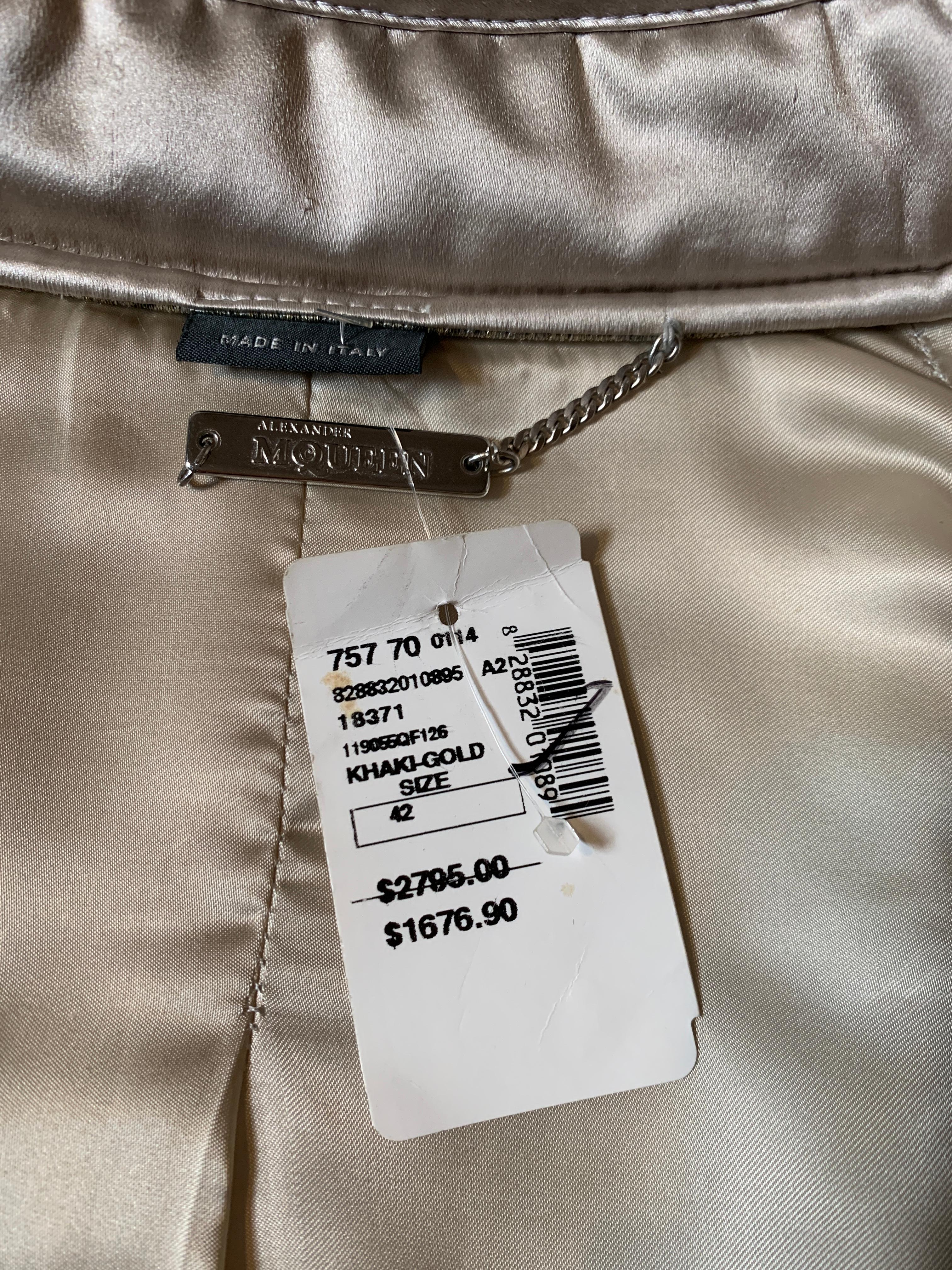 Alexander Mcqueen Herbst 2003 Laufsteg Grün Gold Brokat gesteppte Jacke 1