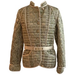 Alexander Mcqueen Herbst 2003 Laufsteg Grün Gold Brokat gesteppte Jacke