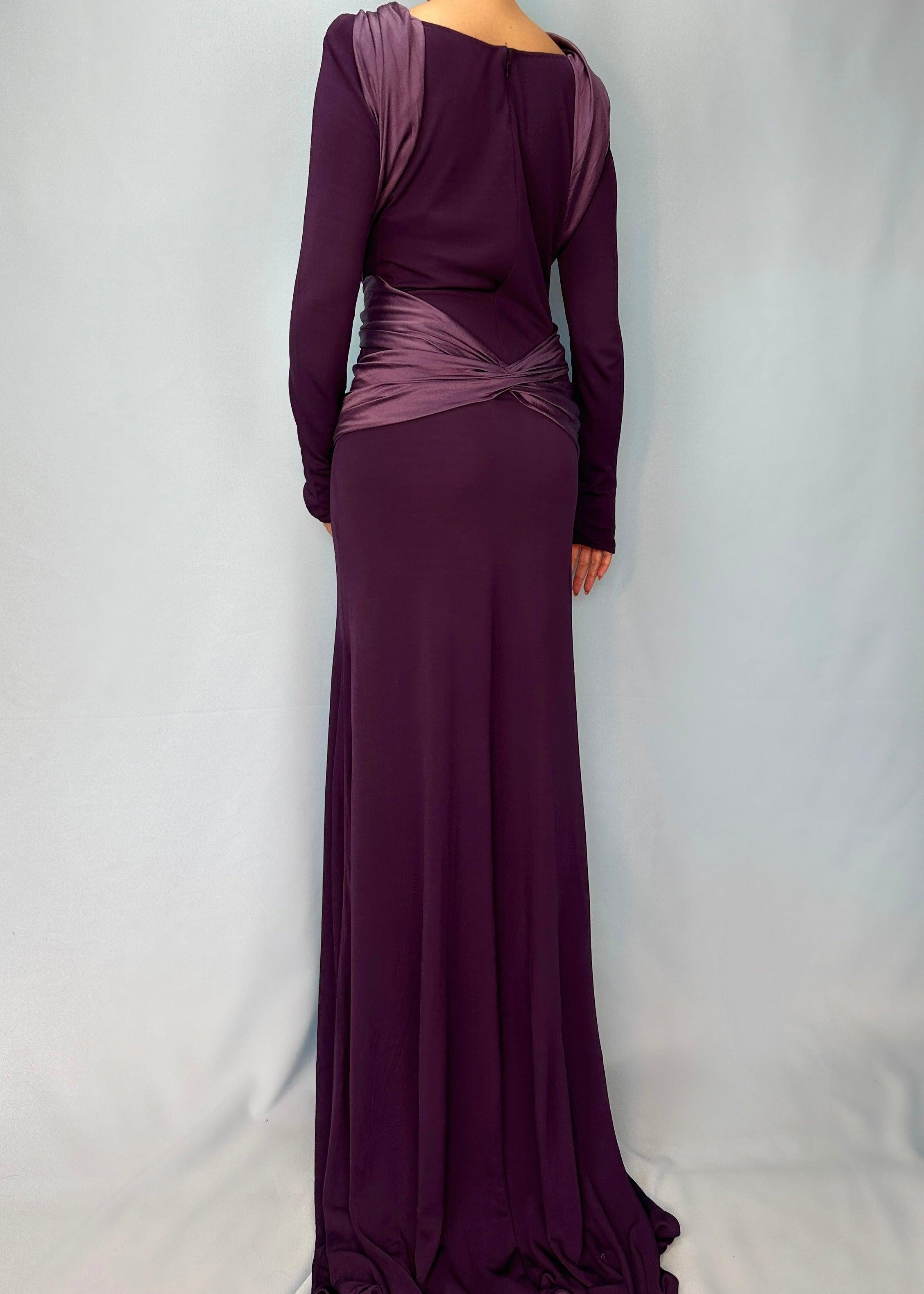Alexander McQueen Fall 2004 Runway Purple Silk Twist Tie Up Gown In Good Condition In Hertfordshire, GB