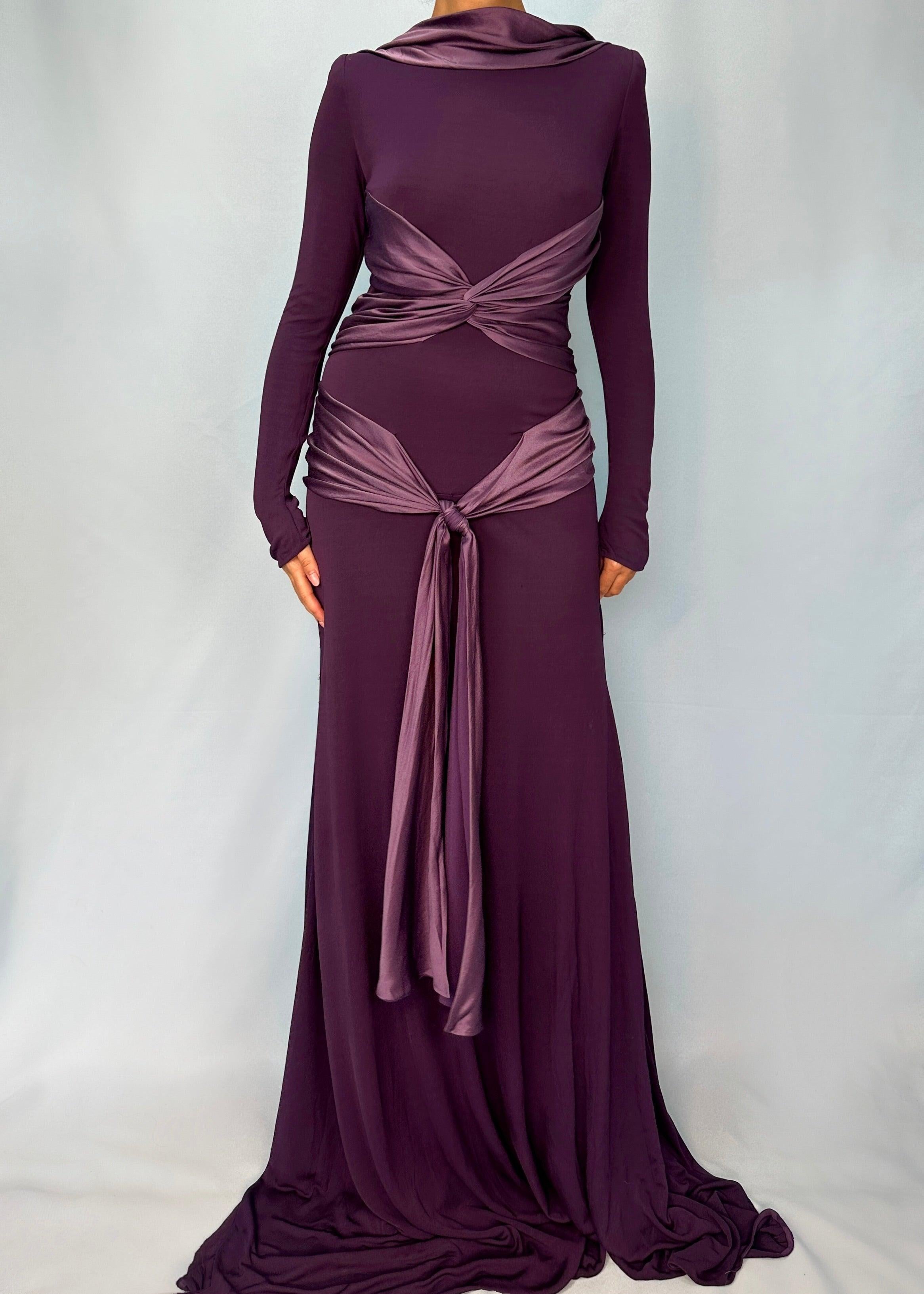 Women's Alexander McQueen Fall 2004 Runway Purple Silk Twist Tie Up Gown
