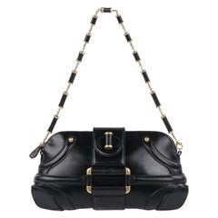 ALEXANDER McQUEEN Fall 2005 Black Leather Twist Lock Novak Shoulder Bag