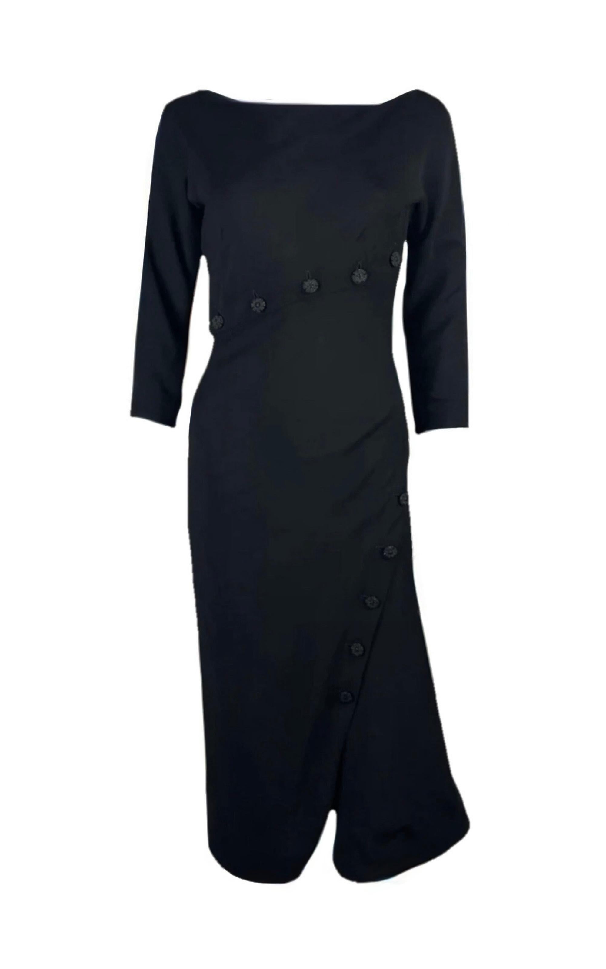 ALEXANDER MCQUEEN Fall 2007 Black Midi Dress with Beaded Button Detail For Sale