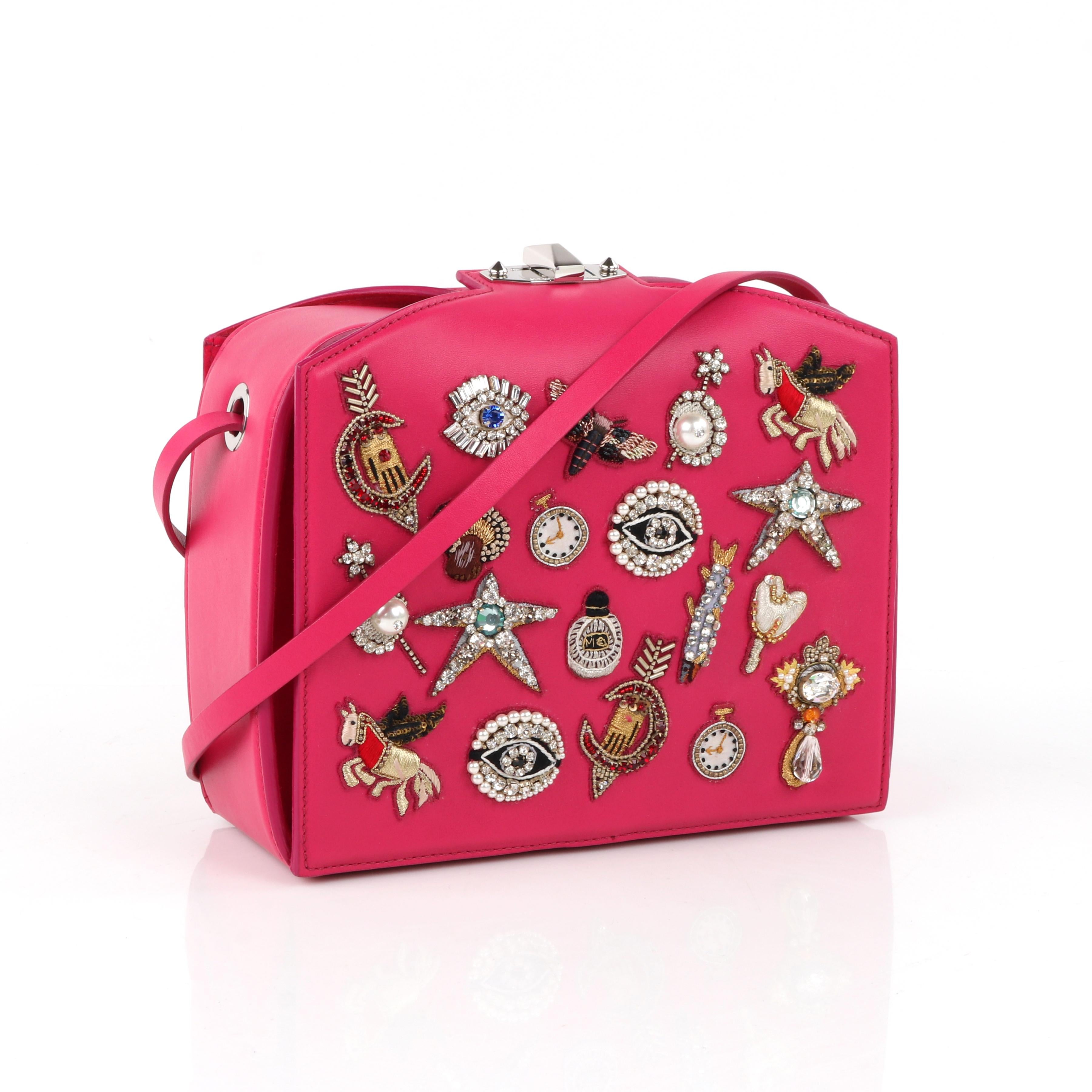 Brand / Manufacturer: Alexander McQueen
Collection: Fall 2016
Designer: Sarah Burton
Manufacturer Style Name: The Obsession Box
Style: Box Shoulder Bag
Color(s): Shades of pink, silver, gold, black, white, blue, red, orange, yellow, brass
Lined: Yes