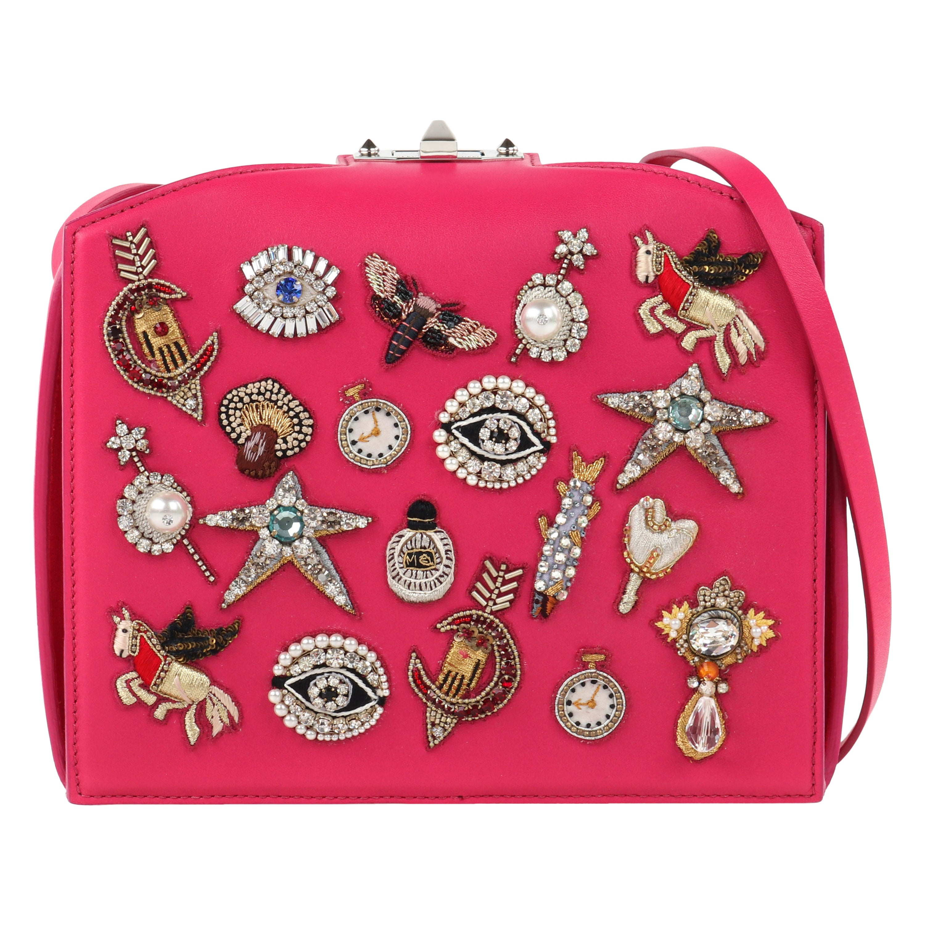 ALEXANDER McQUEEN Fall 2016 Hot Pink Leather "The Obsession Box" Shoulder Bag