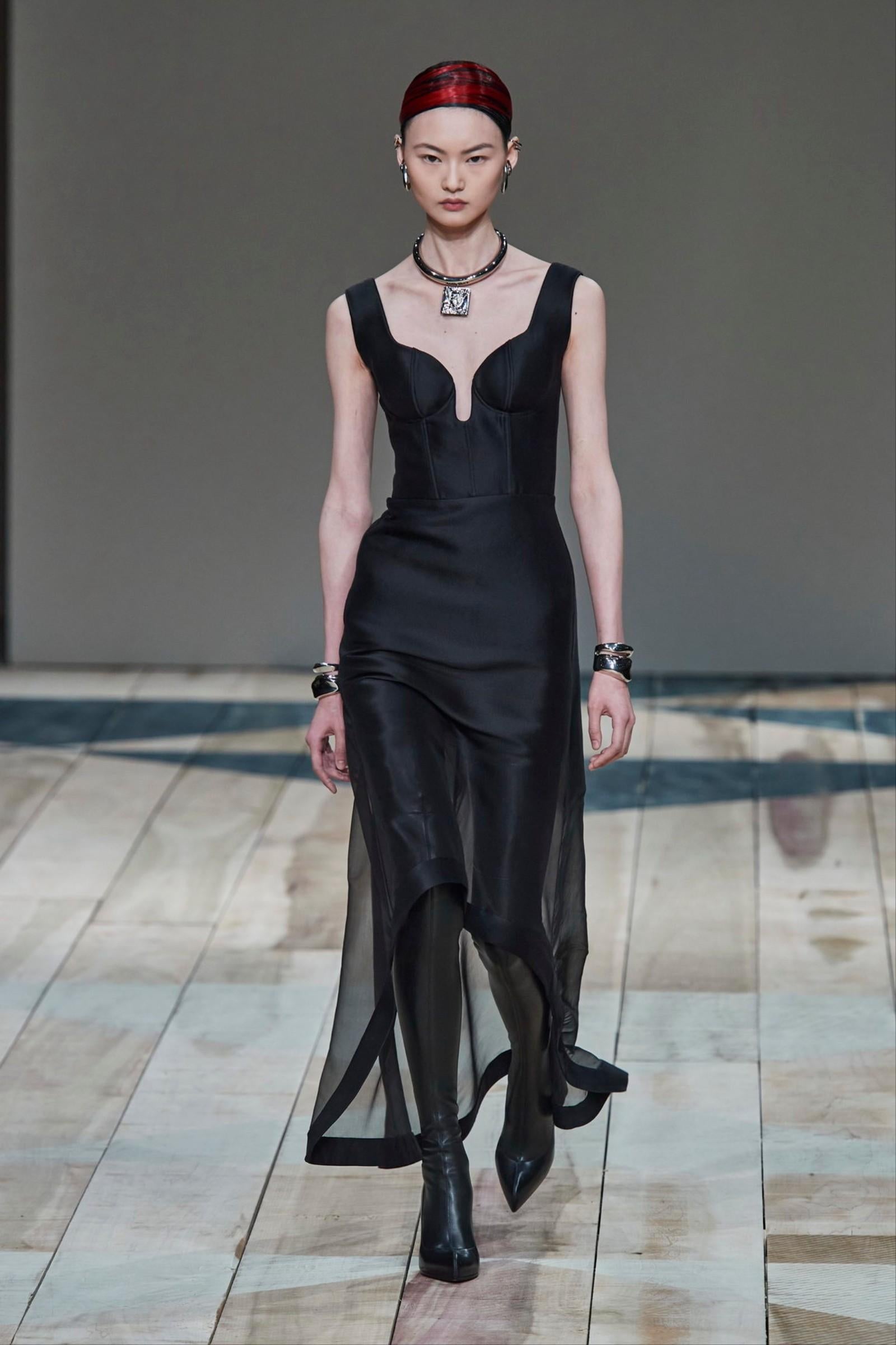 Alexander McQueen Fall 2020 Sheer Gradient Black Maxi Dress 9