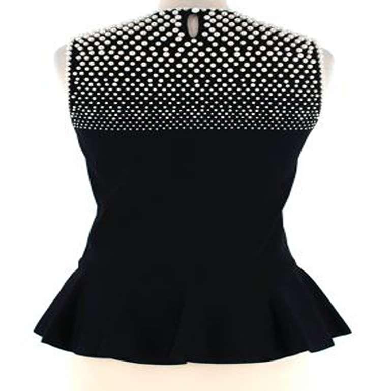 Women's Alexander McQueen Faux-Pearl Embellished Black Knitted Top For Sale