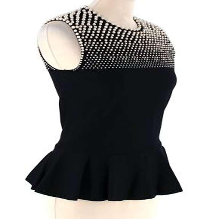 Alexander McQueen Faux-Pearl Embellished Black Knitted Top For Sale 4
