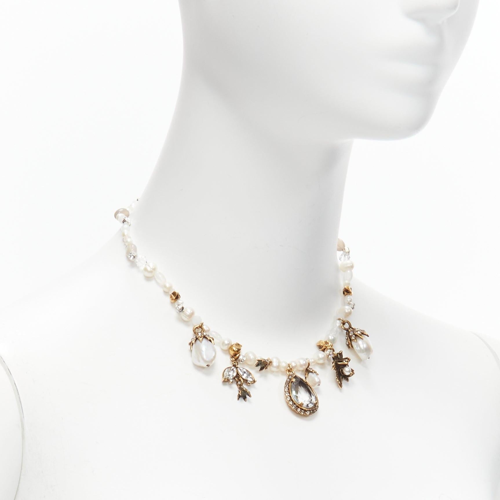 ALEXANDER MCQUEEN faux pearl gold jewel charm short necklace In Good Condition In Hong Kong, NT