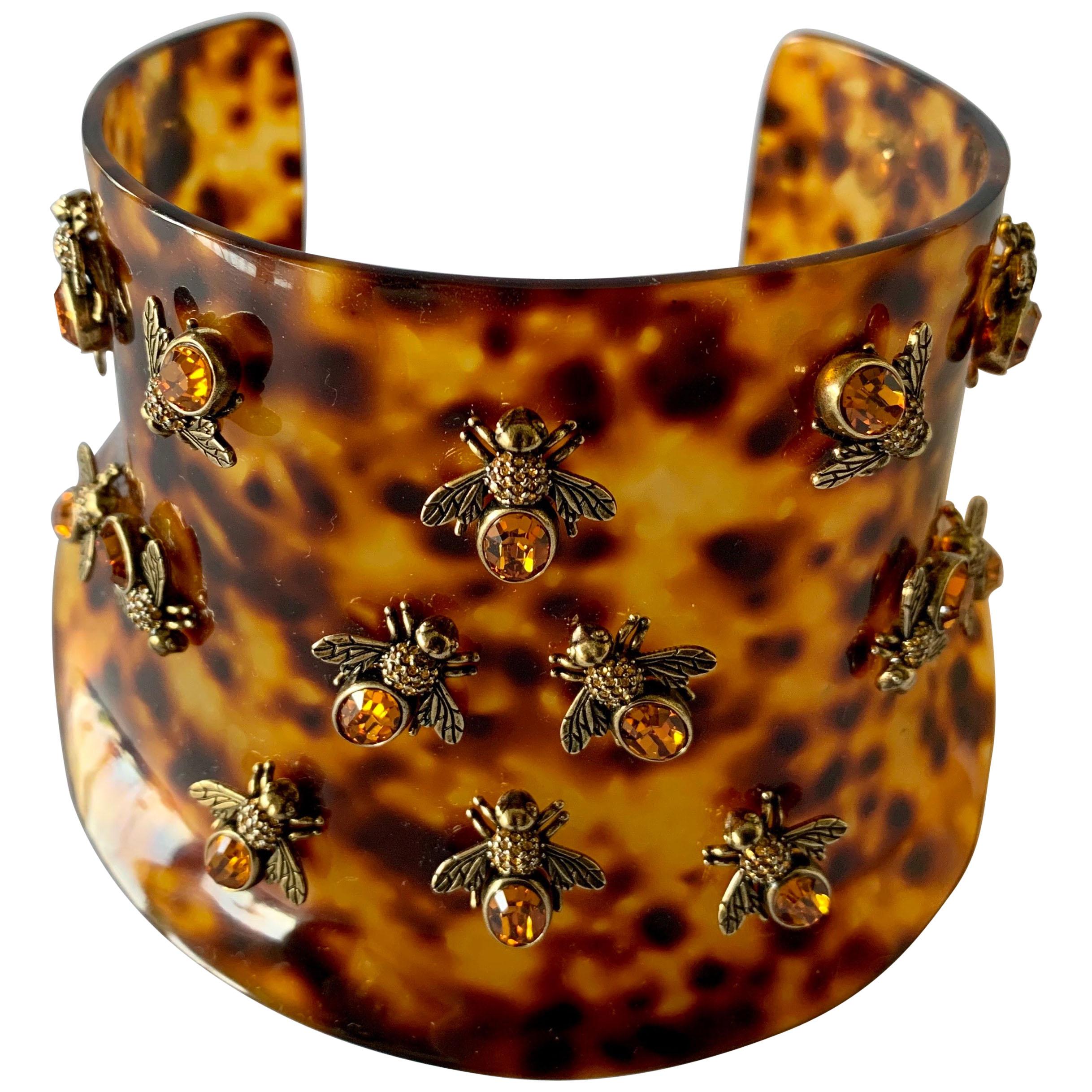 Alexander McQueen Faux Tortoise Jeweled Bee Statement Collar 