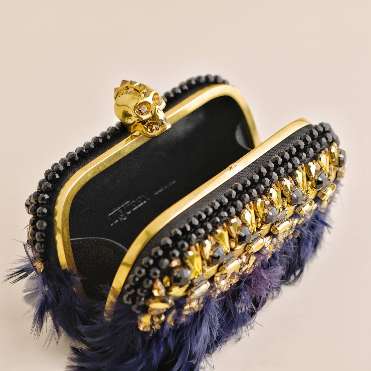 Black Alexander McQueen Feather-Fringe Skull Clutch Bag