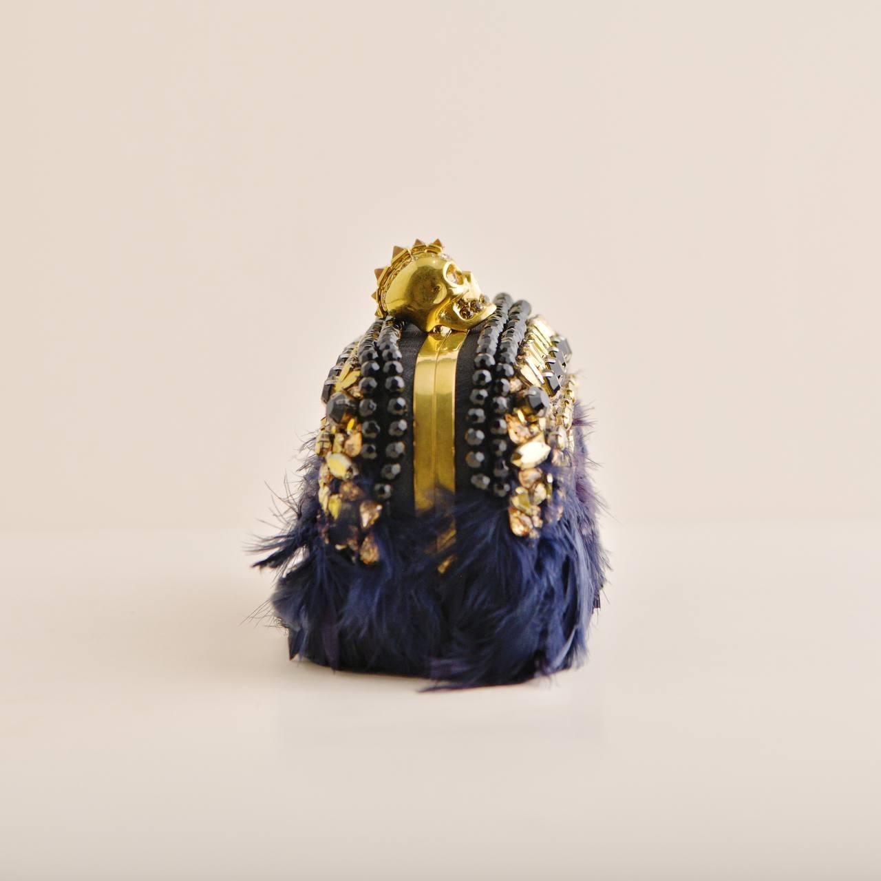 Alexander McQueen Feather-Fringe Skull Clutch Bag 2