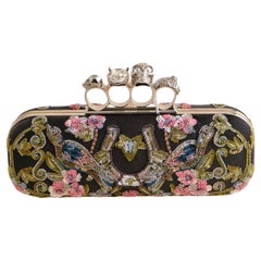 Used Alexander McQueen Floral-Embroidered Satin Skull Knuckle Clutch Bag