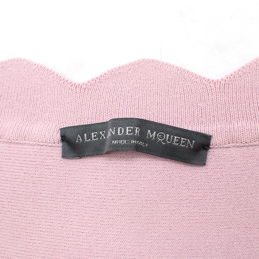 Beige Alexander McQueen Floral Jacquard Knit Pink Scalloped Dress S For Sale