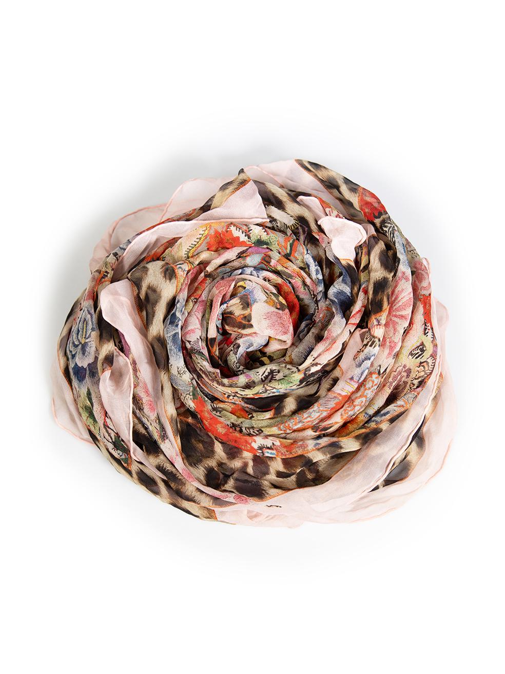 Beige Alexander McQueen Floral Leopard Print Silk Scarf