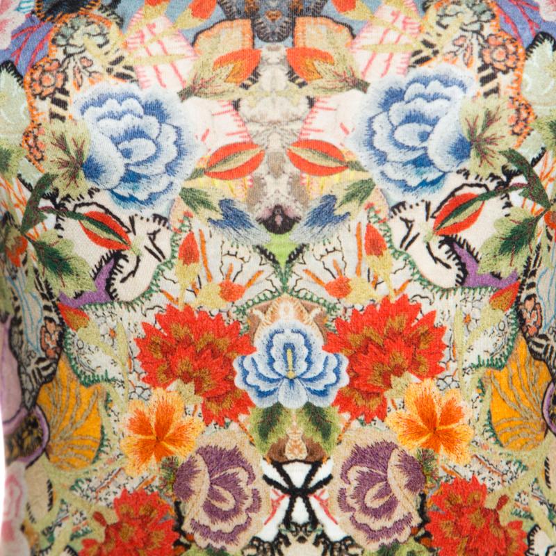 Alexander McQueen Floral Printed Jersey Cutout Sleeve Detail Bodycon Dress S In New Condition In Dubai, Al Qouz 2