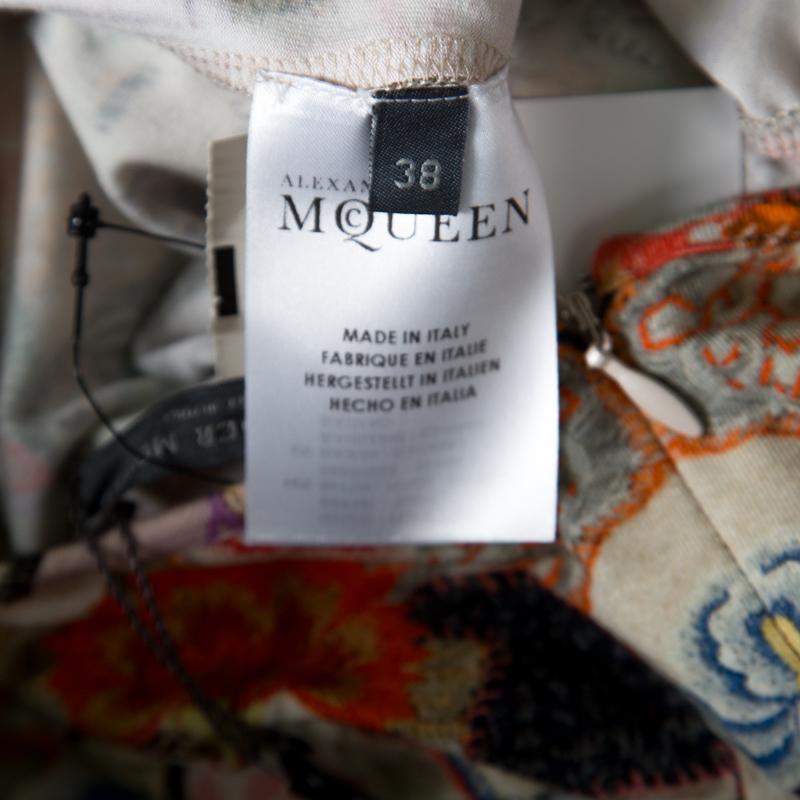 Alexander McQueen Floral Printed Jersey Cutout Sleeve Detail Bodycon Dress S 1