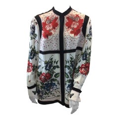 Alexander McQueen Floral Silk Button Down Blouse