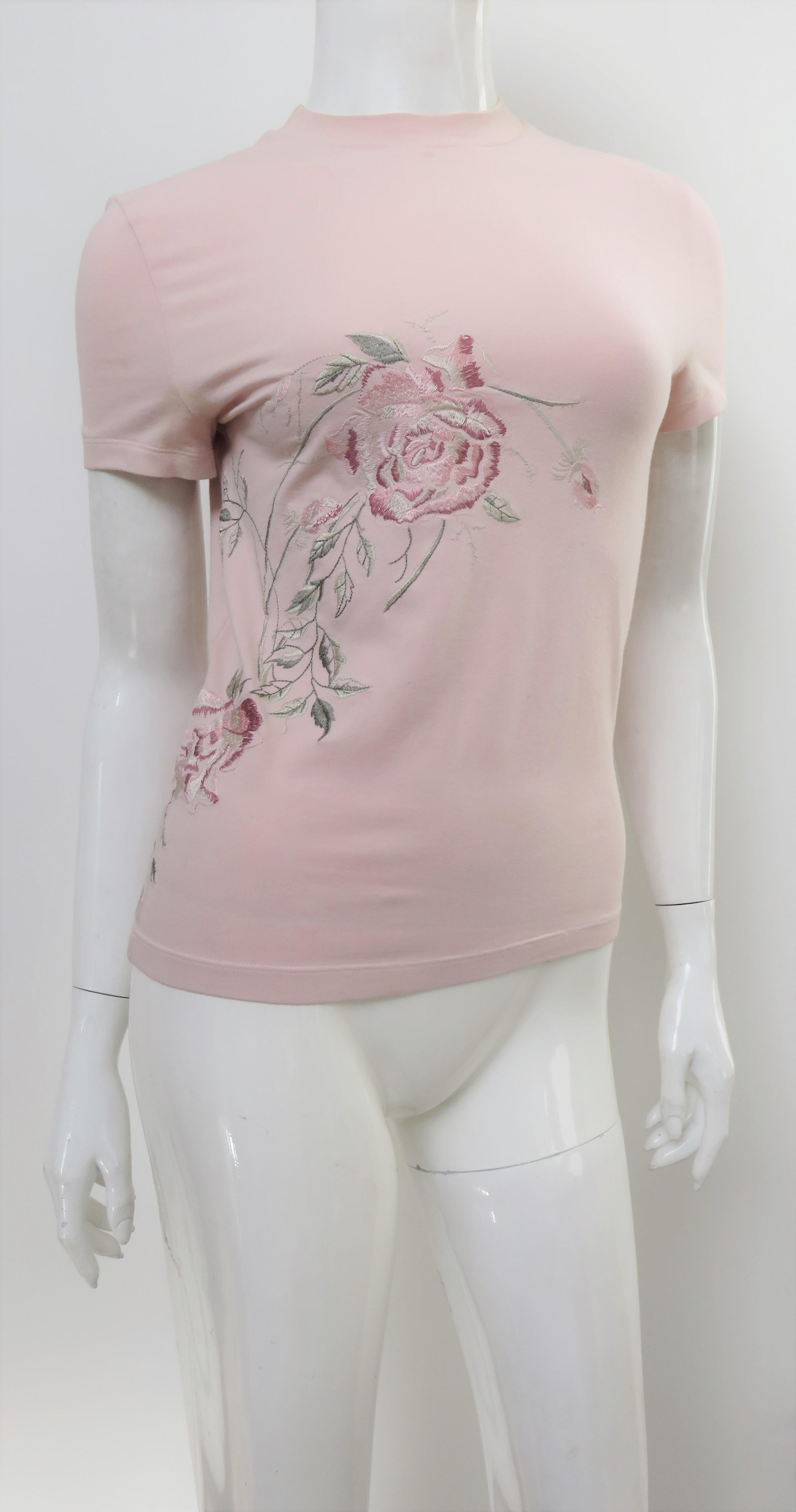 Alexander McQueen Flower Embroidery T-Shirt S/S 1999 In Good Condition In Water Mill, NY