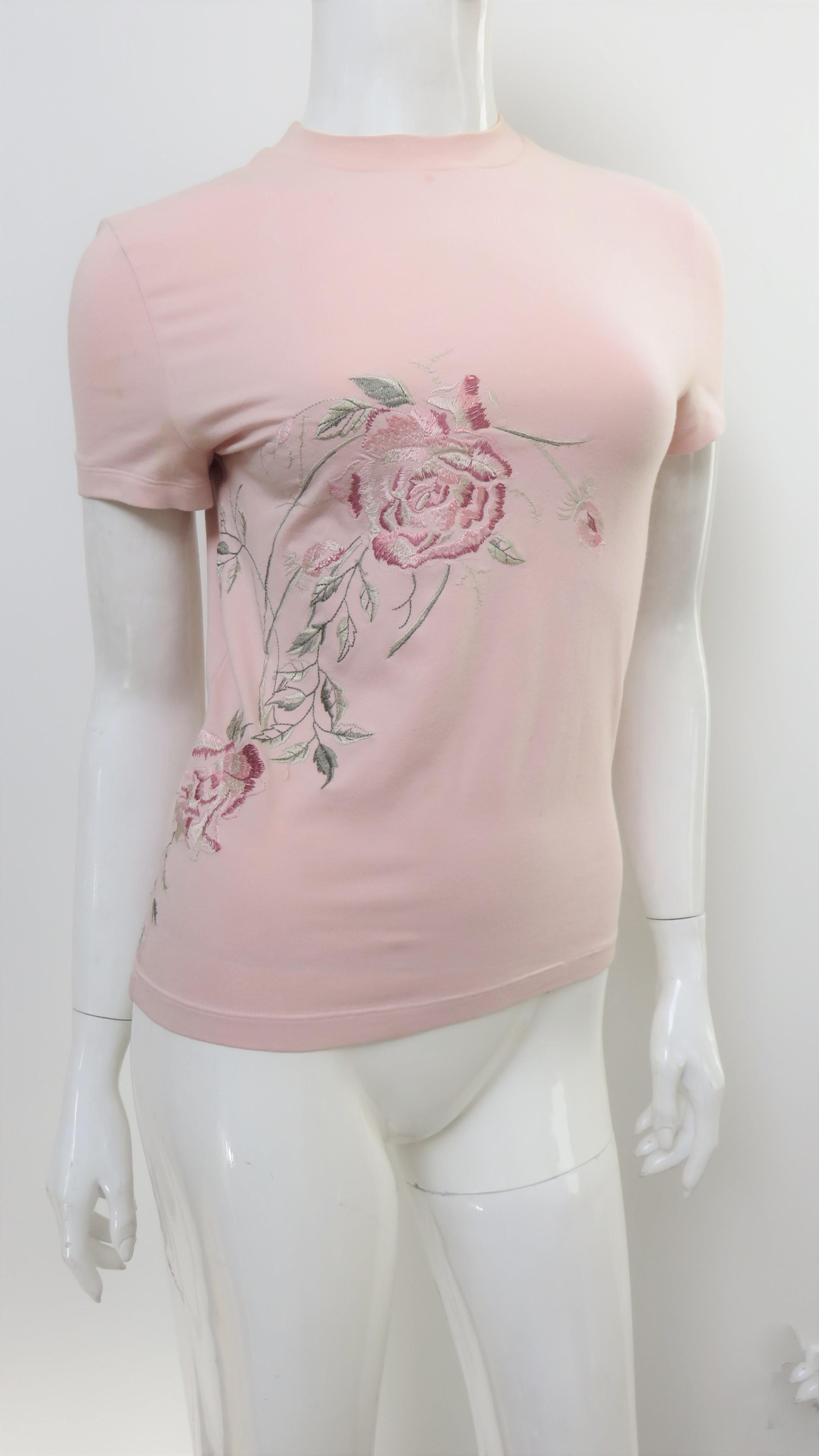 Women's Alexander McQueen Flower Embroidery T-Shirt S/S 1999
