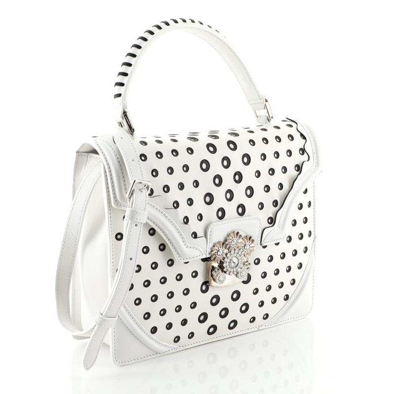 Gray Alexander McQueen Flower Satchel Perforated Leather Medium