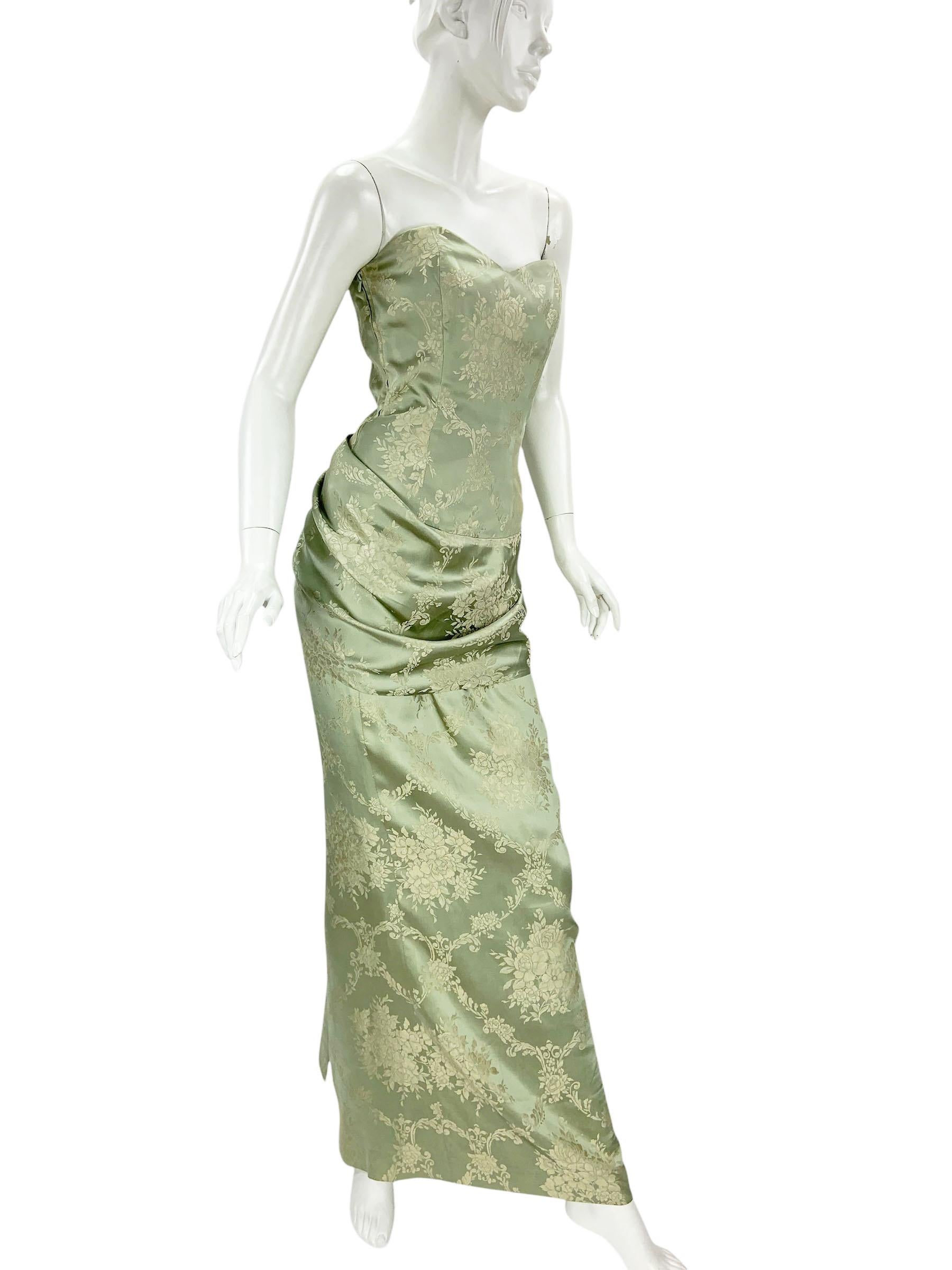 Alexander McQueen para Givenchy Couture FW 1998 Falda de seda brocada Traje Fr36 US 4 Beige en venta