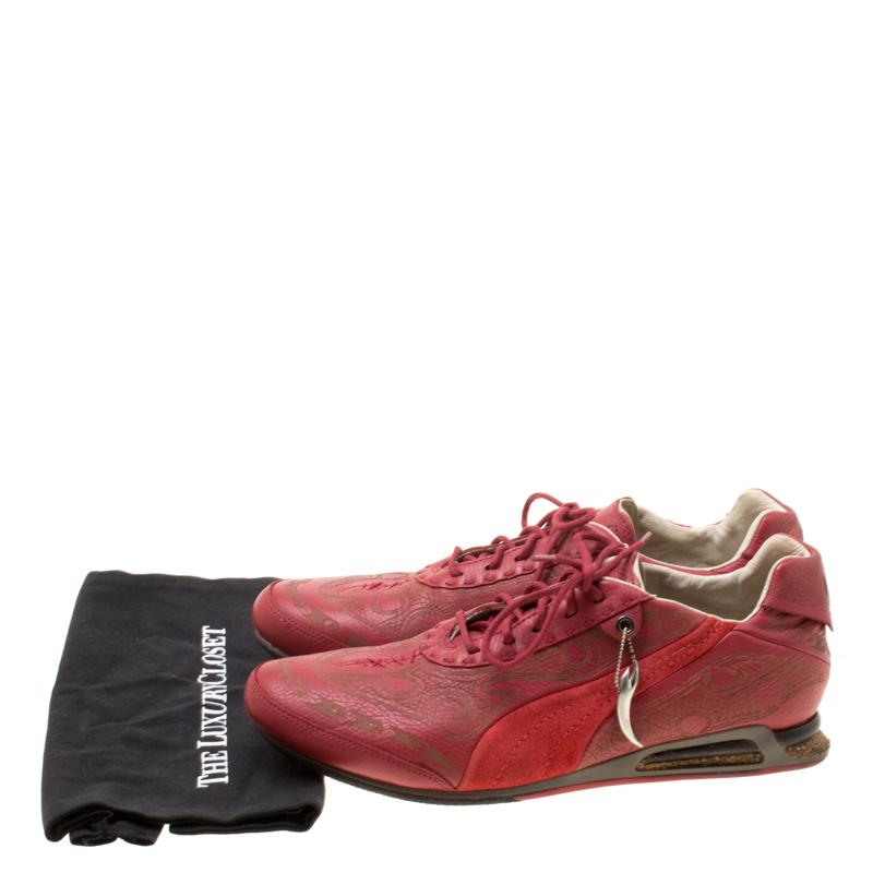 Alexander McQueen For Puma Red Etched Leather Sneakers Size 44 For Sale at  1stDibs