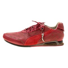 Alexander McQueen For Puma Red Etched Leather Sneakers Size 44