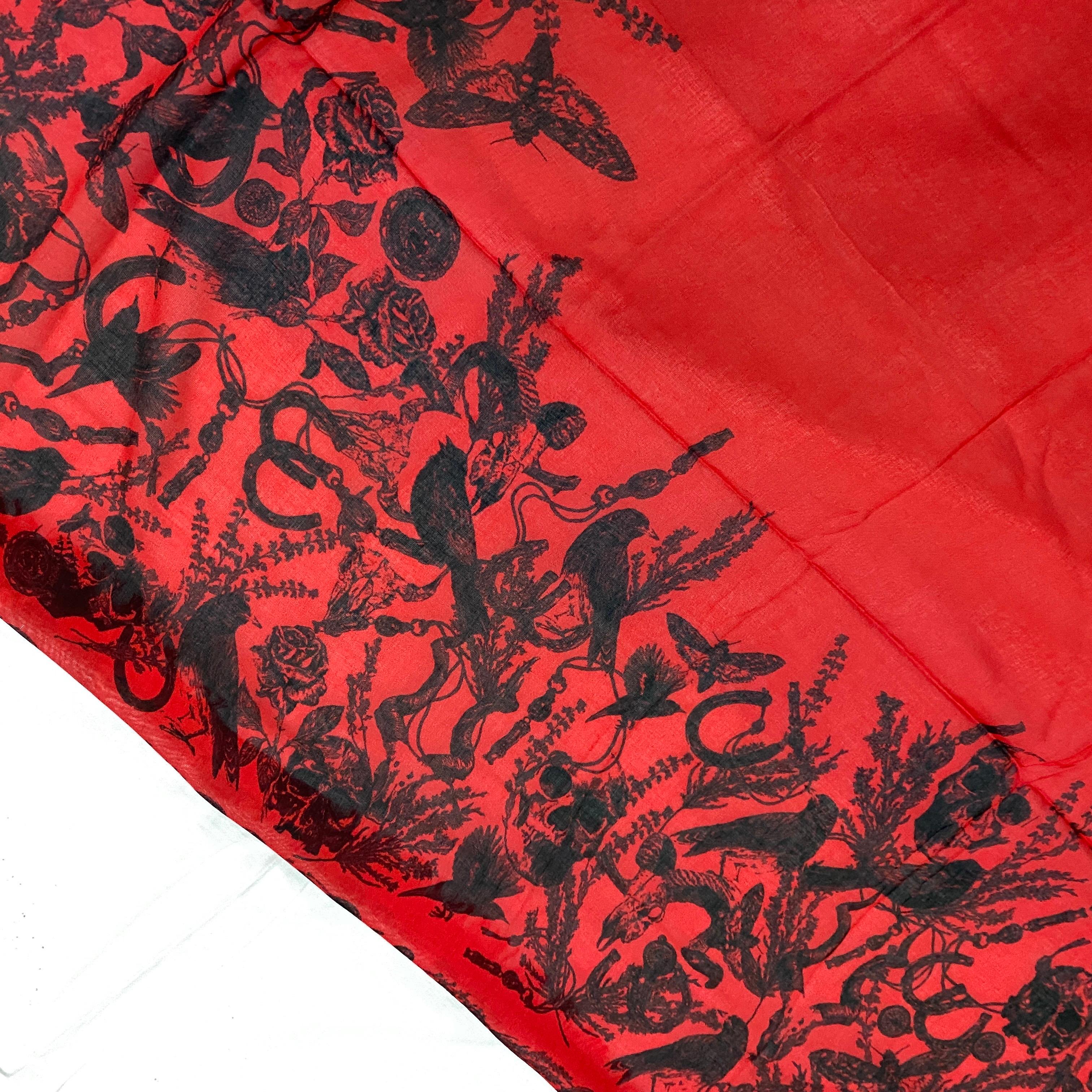Women's or Men's An Alexander McQueen Vintage Red and Black Silk Italian Scarf For Sale