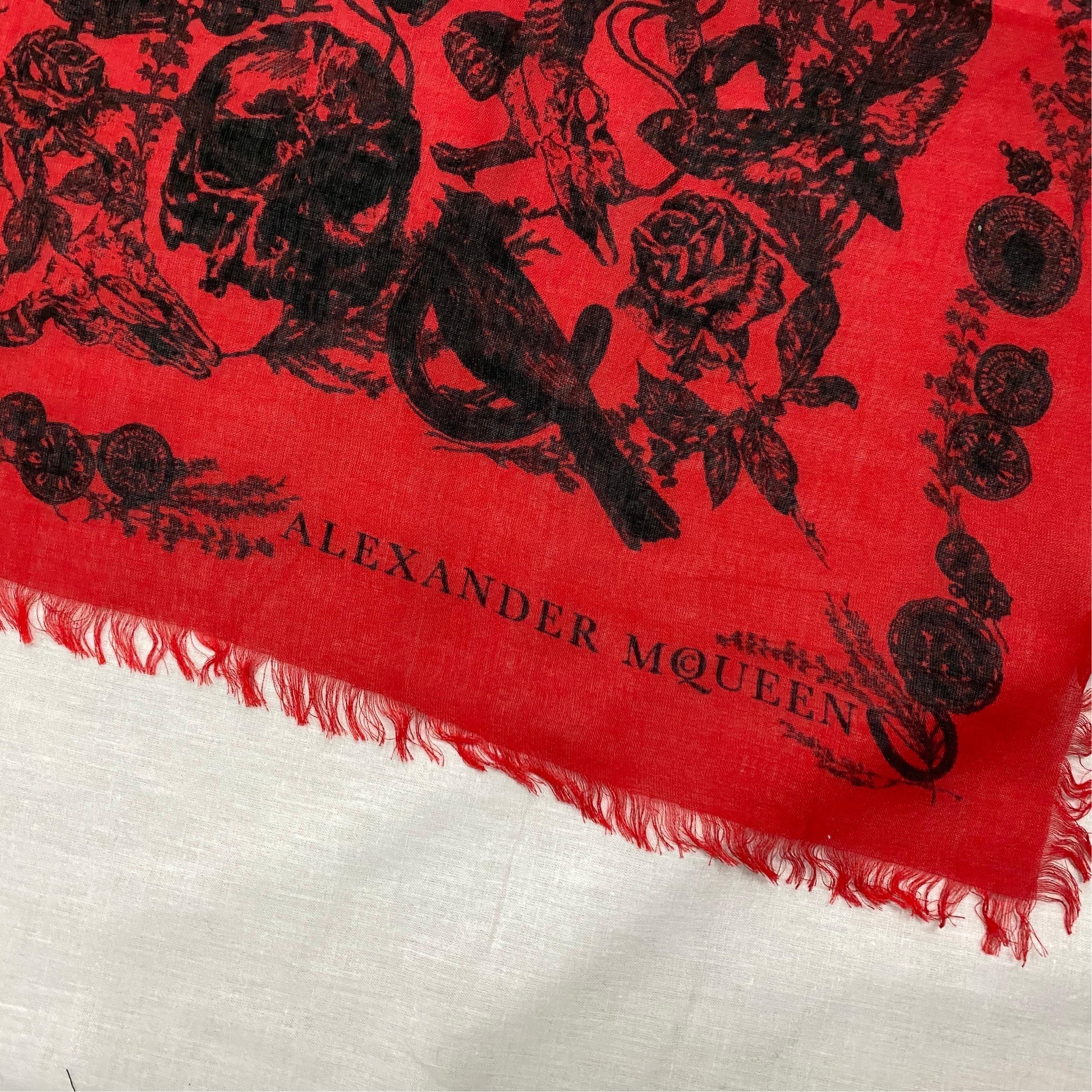 An Alexander McQueen Vintage Red and Black Silk Italian Scarf For Sale 2