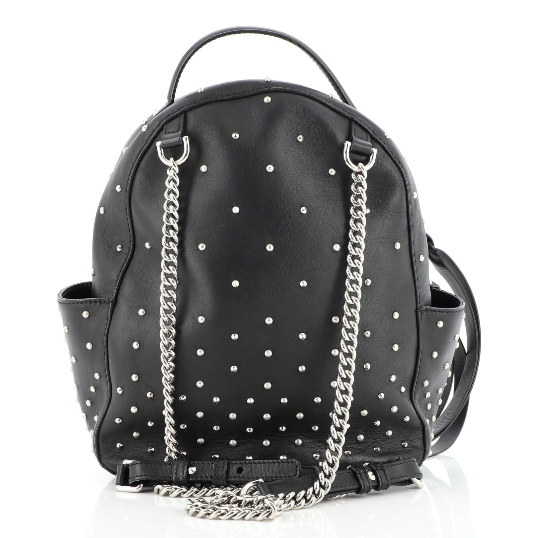 Black Alexander McQueen Front Zip Backpack Studded Leather Large