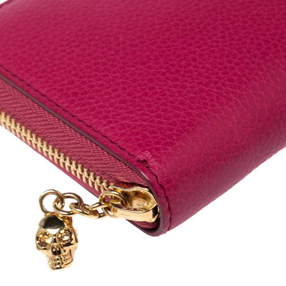 Alexander McQueen Fuchsia Leather Skull Zip Around Wallet 2