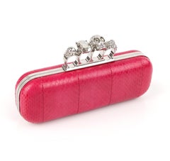 ALEXANDER McQUEEN Fuchsia Pink Python Crystal Knuckle-Duster Box Clutch