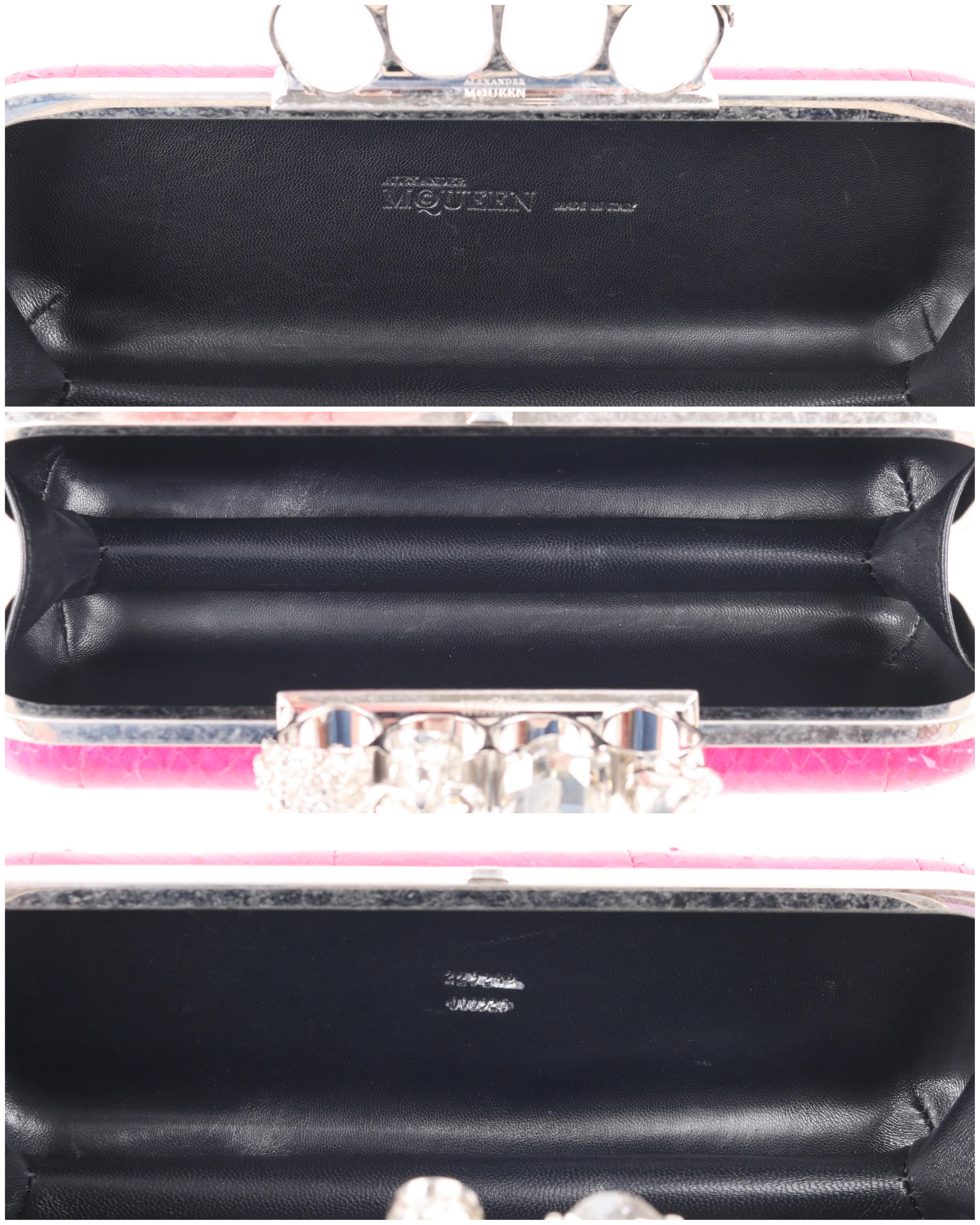ALEXANDER McQUEEN Fuchsia Pink Python Crystal Knuckle-Duster Box Clutch 2