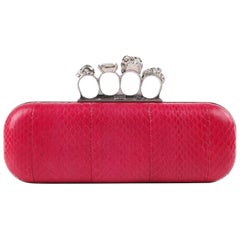 Vintage ALEXANDER McQUEEN Fuchsia Pink Python Crystal Knuckle-Duster Box Clutch 