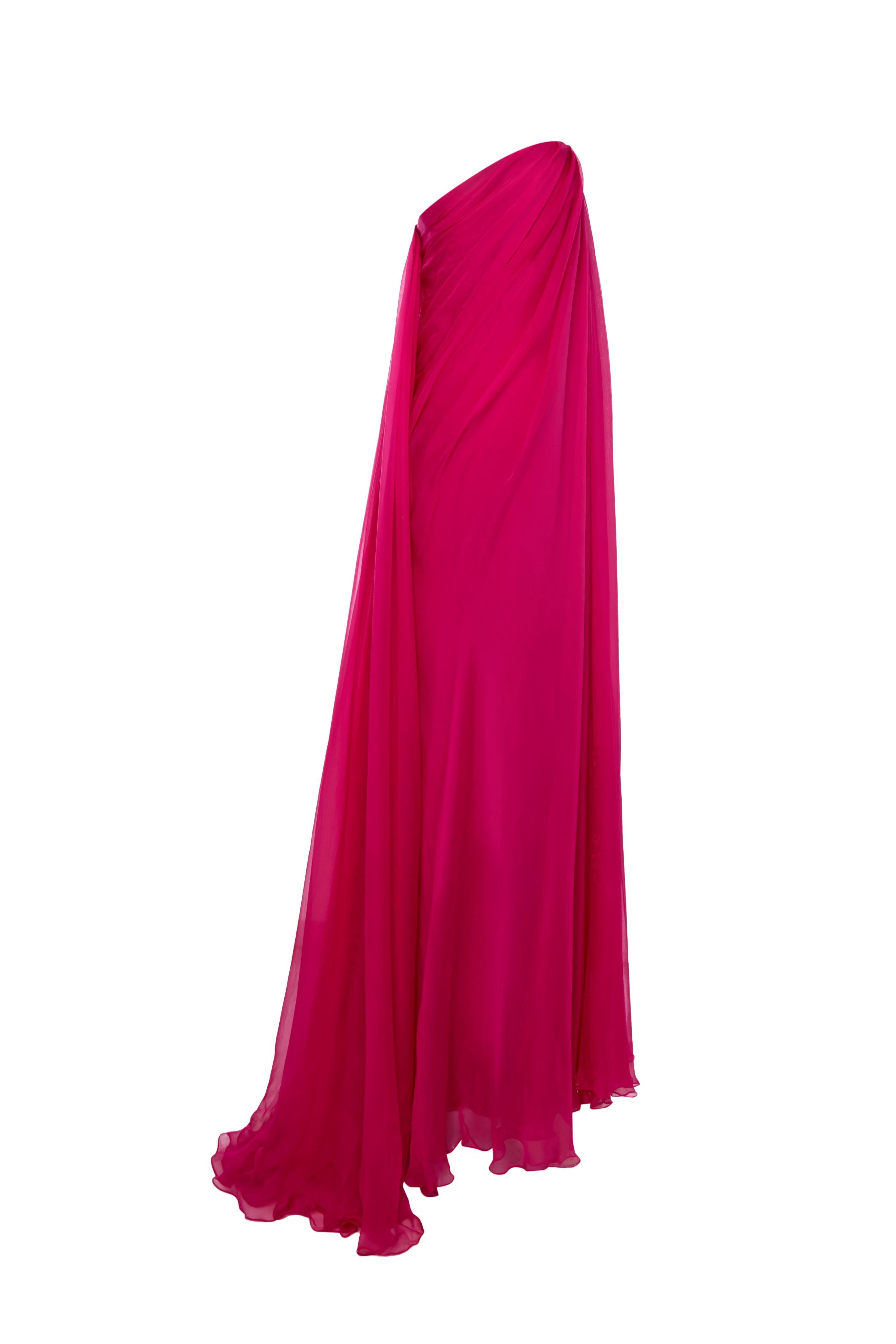 Red Alexander Mcqueen fushia silk chiffon dress circa 2008 For Sale