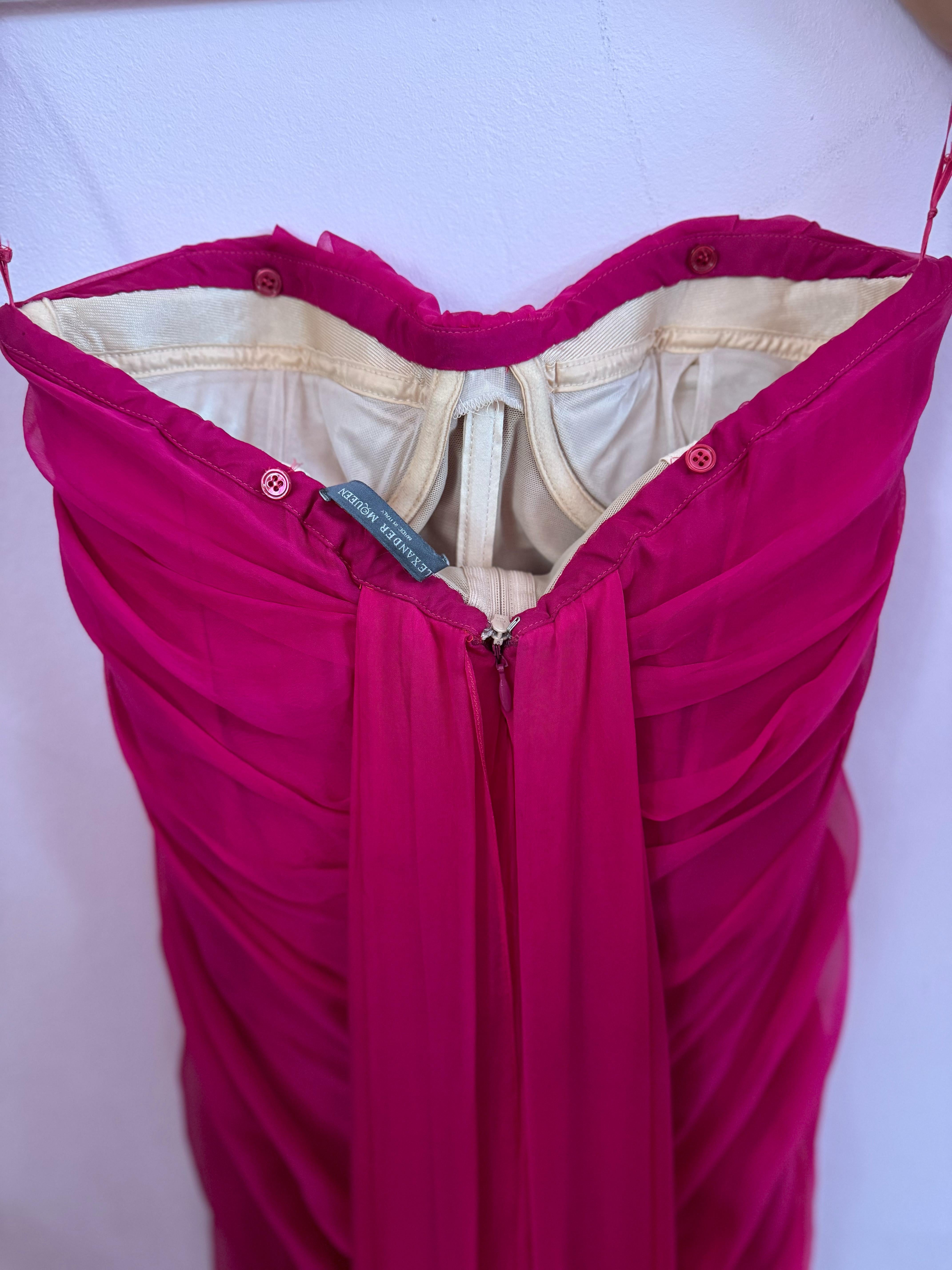 Women's Alexander Mcqueen fushia silk chiffon dress circa 2008 For Sale