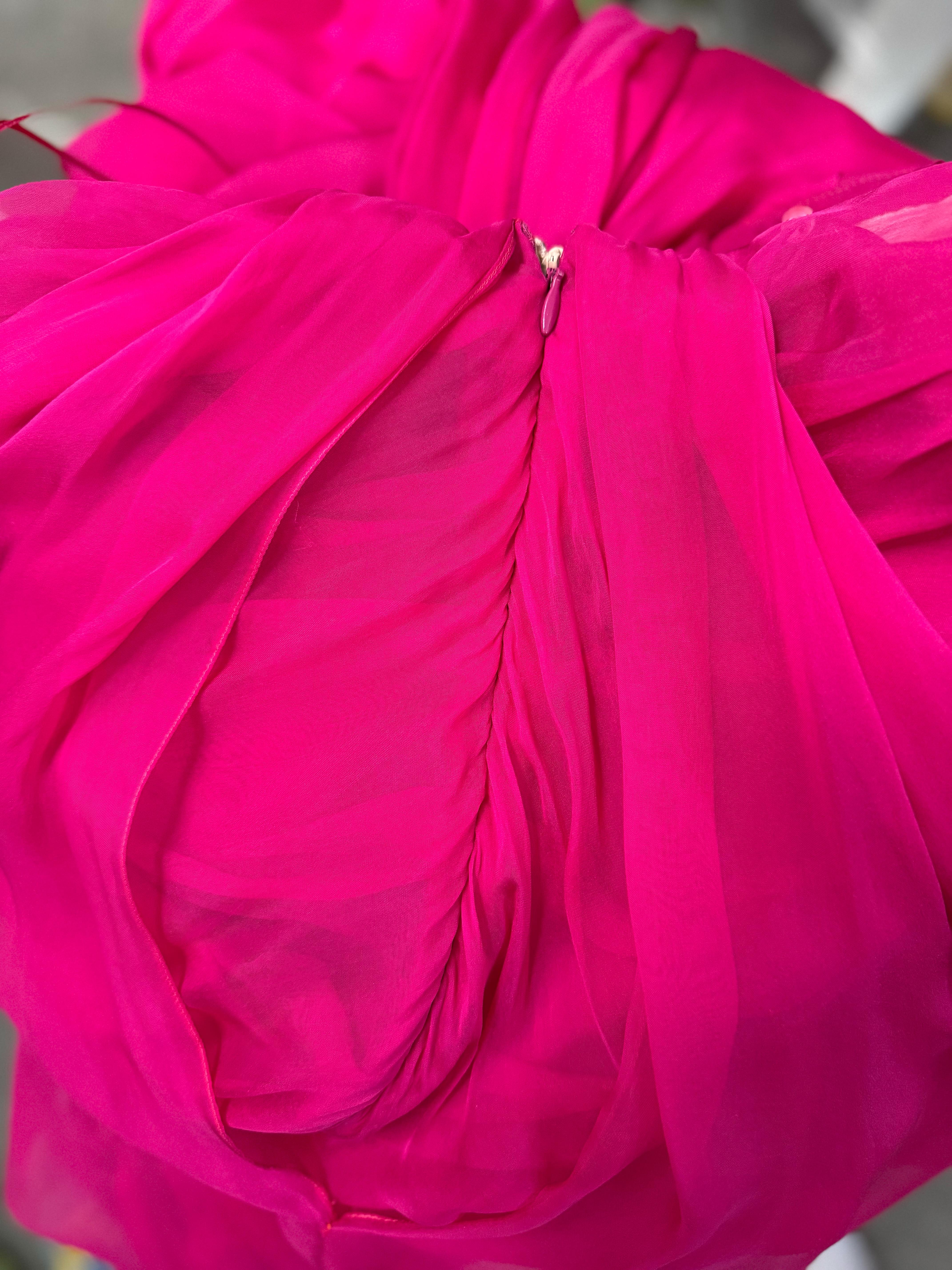 Alexander Mcqueen fushia silk chiffon dress circa 2008 For Sale 3
