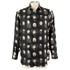 ALEXANDER MCQUEEN FW 17 Size XL Black White Print Silk Long Sleeve Shirt