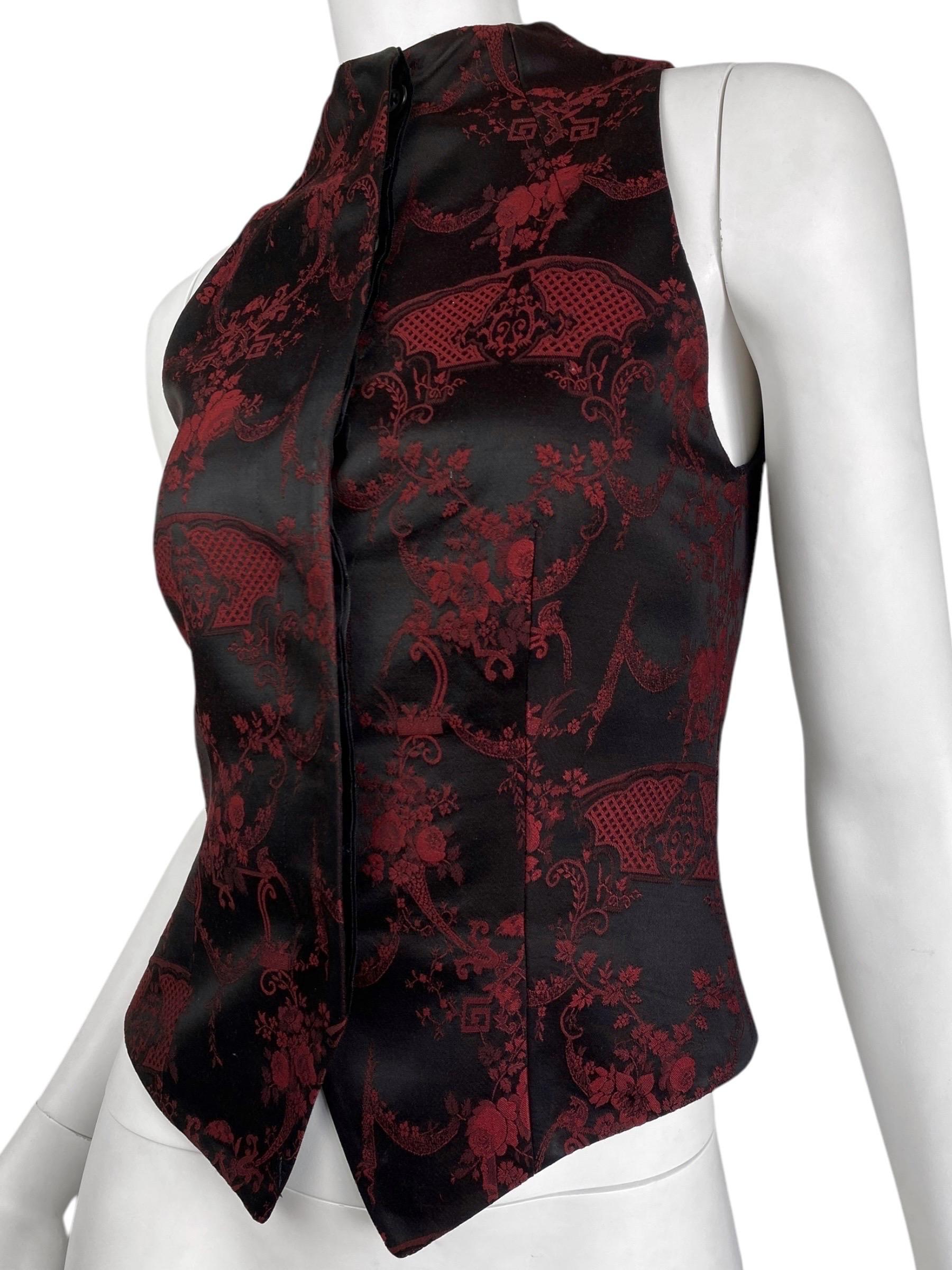 Women's ALEXANDER MCQUEEN fw1998 «JOAN» BLACK & RED JACQUARD FLORAL WAISTCOAT
