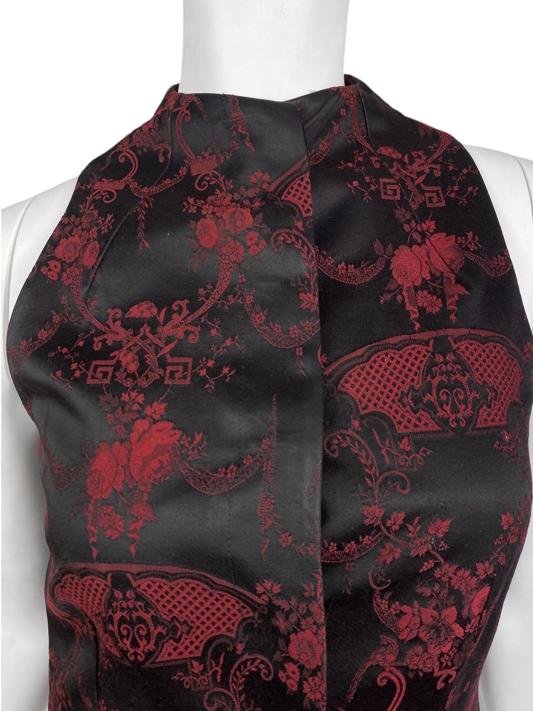 ALEXANDER MCQUEEN fw1998 «JOAN» BLACK & RED JACQUARD FLORAL WAISTCOAT 1