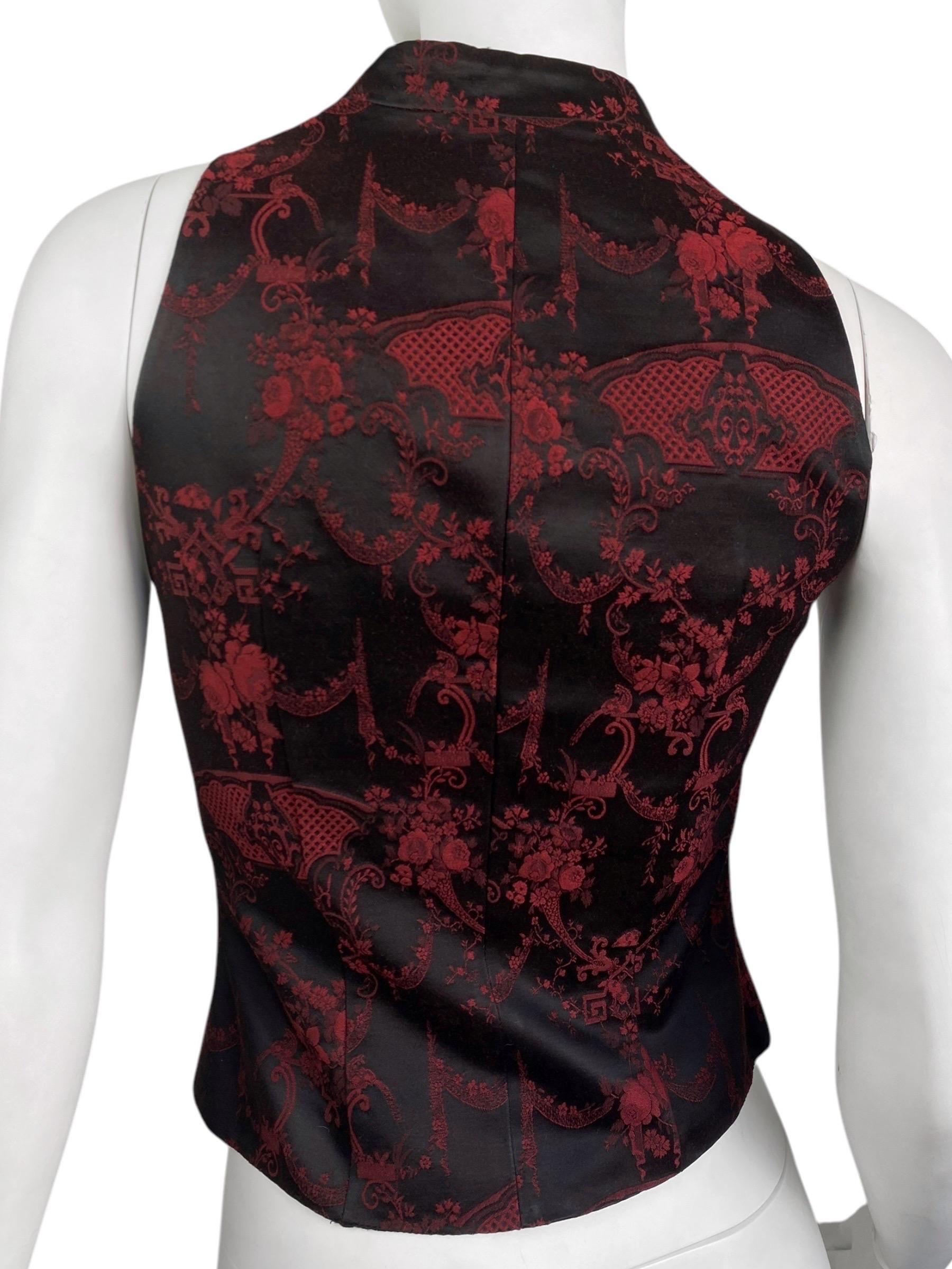ALEXANDER MCQUEEN fw1998 «JOAN» BLACK & RED JACQUARD FLORAL WAISTCOAT 2