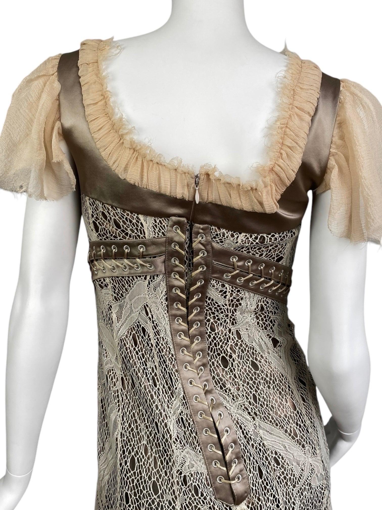 ALEXANDER MCQUEEN fw2002 « SUPERCALIFRAGILISTIC » BEIGE LACE CORSET MIDI DRESS 7