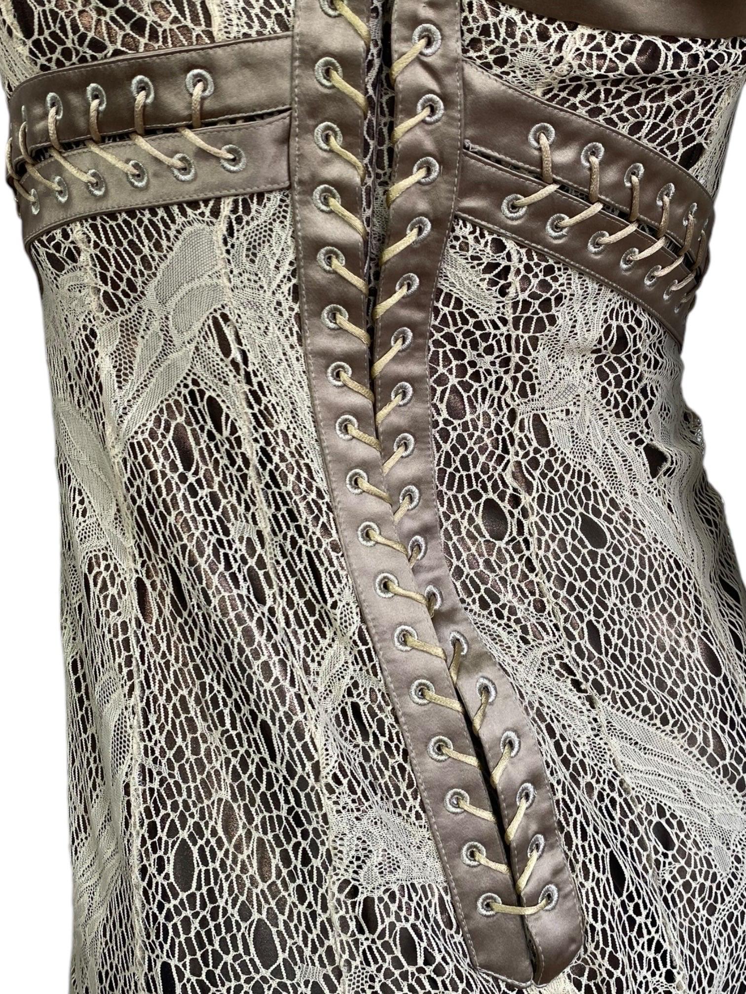 ALEXANDER MCQUEEN fw2002 « SUPERCALIFRAGILISTIC » BEIGE LACE CORSET MIDI DRESS 9