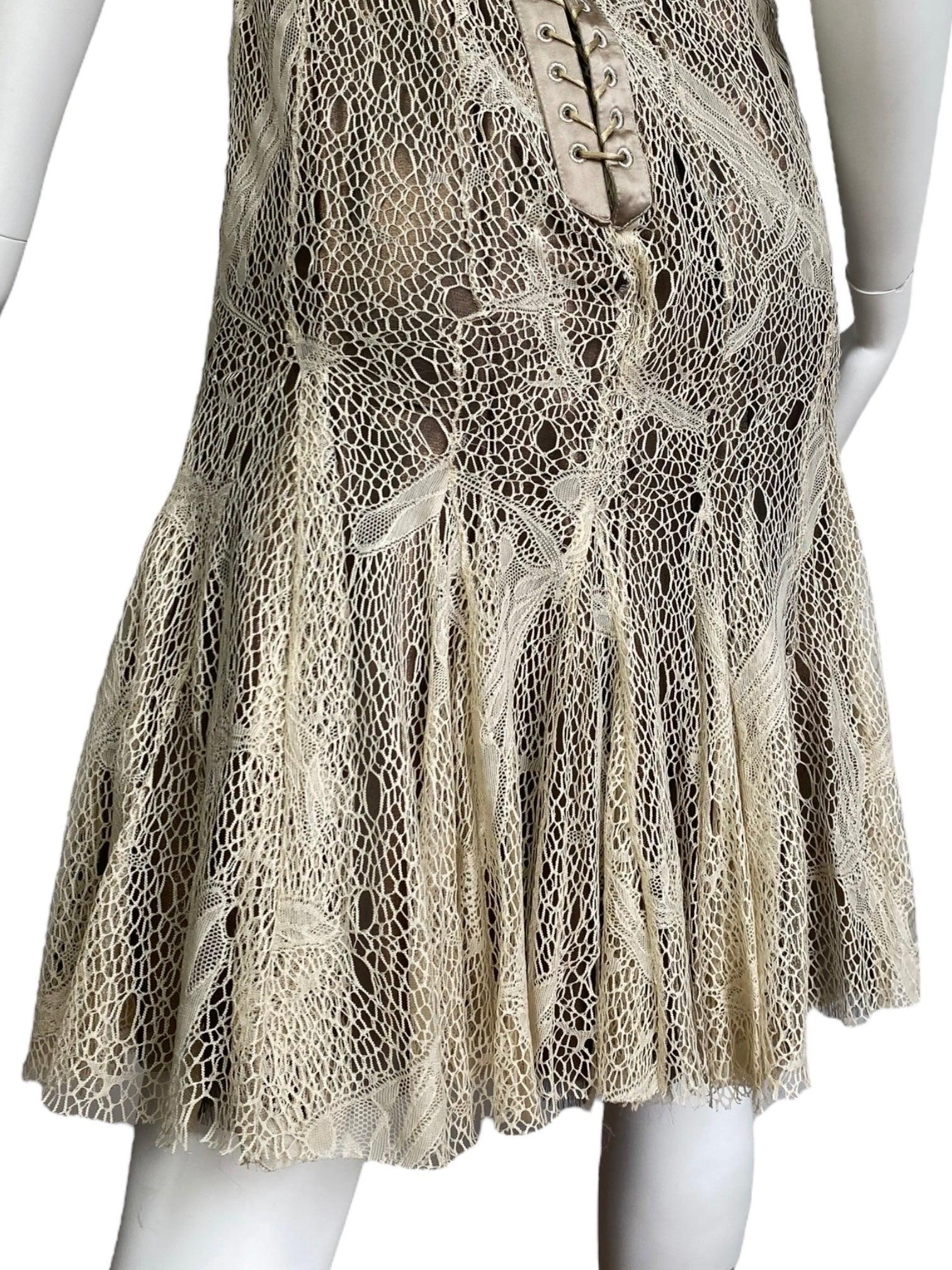 ALEXANDER MCQUEEN fw2002 « SUPERCALIFRAGILISTIC » BEIGE LACE CORSET MIDI DRESS 10