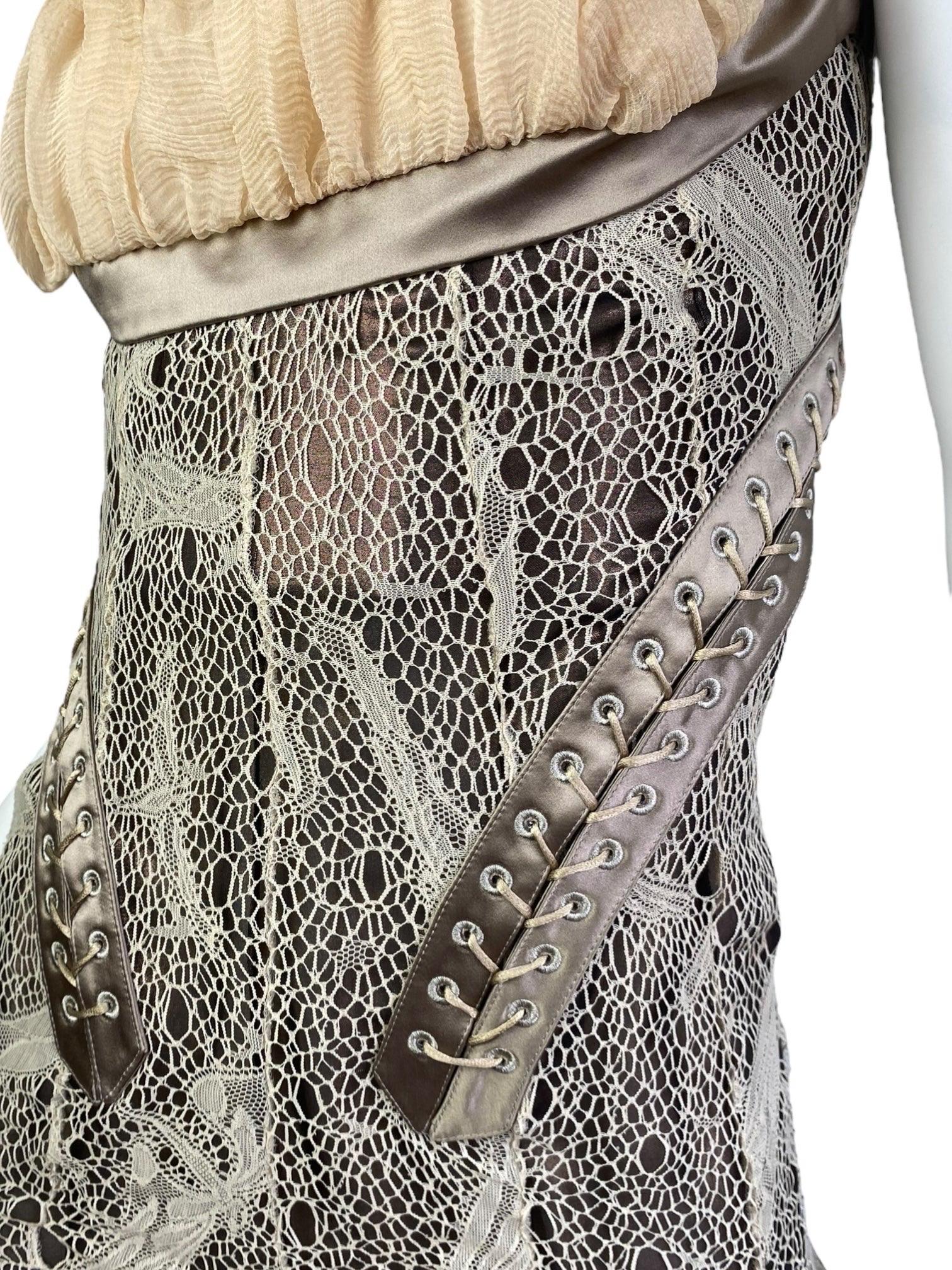 ALEXANDER MCQUEEN fw2002 « SUPERCALIFRAGILISTIC » BEIGE LACE CORSET MIDI DRESS 3