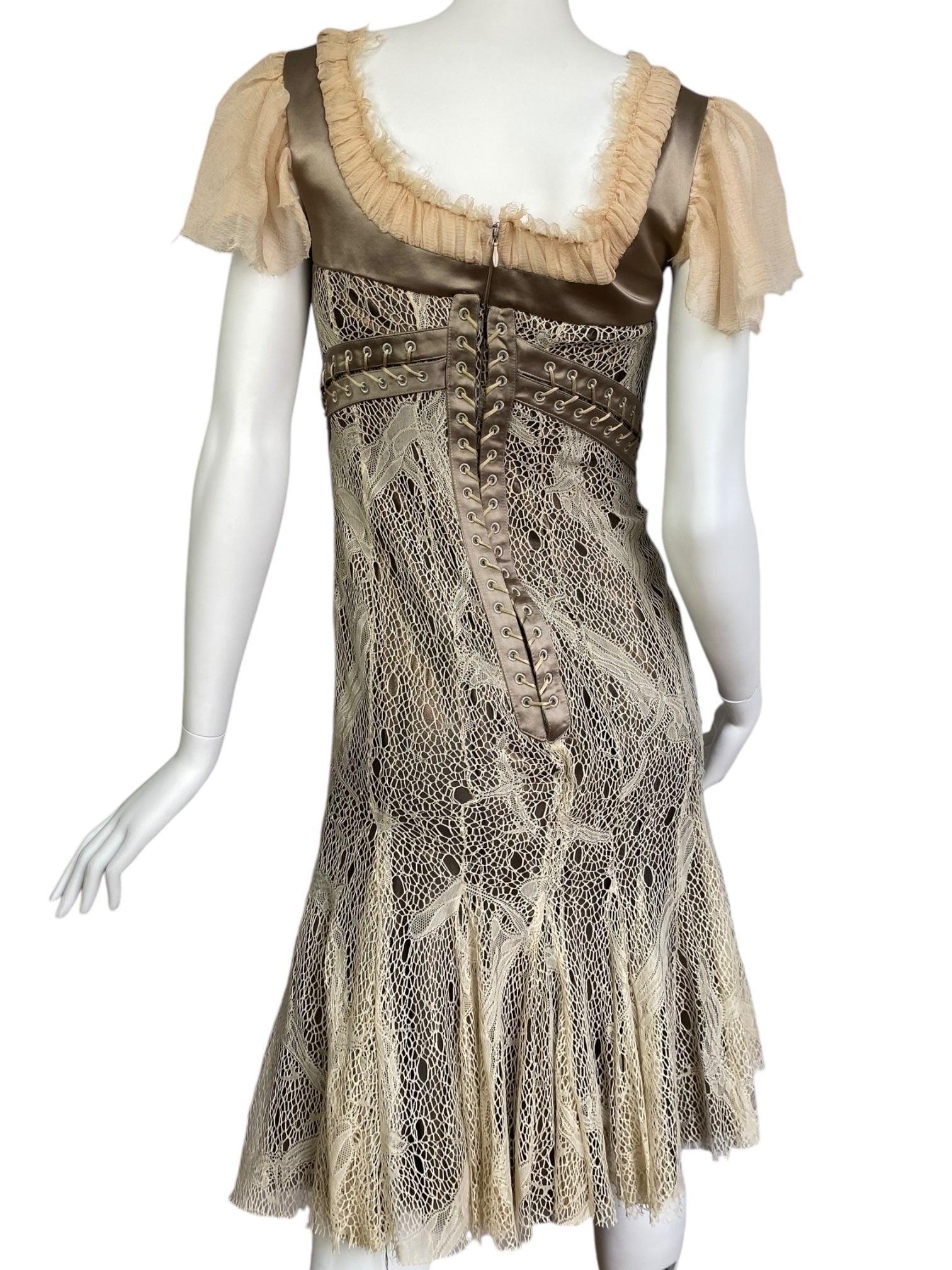 ALEXANDER MCQUEEN fw2002 « SUPERCALIFRAGILISTIC » BEIGE LACE CORSET MIDI DRESS 6
