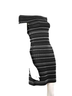 Alexander McQueen FW23 Black Striped Off Shoulder Bodycon Mini Dress Size S