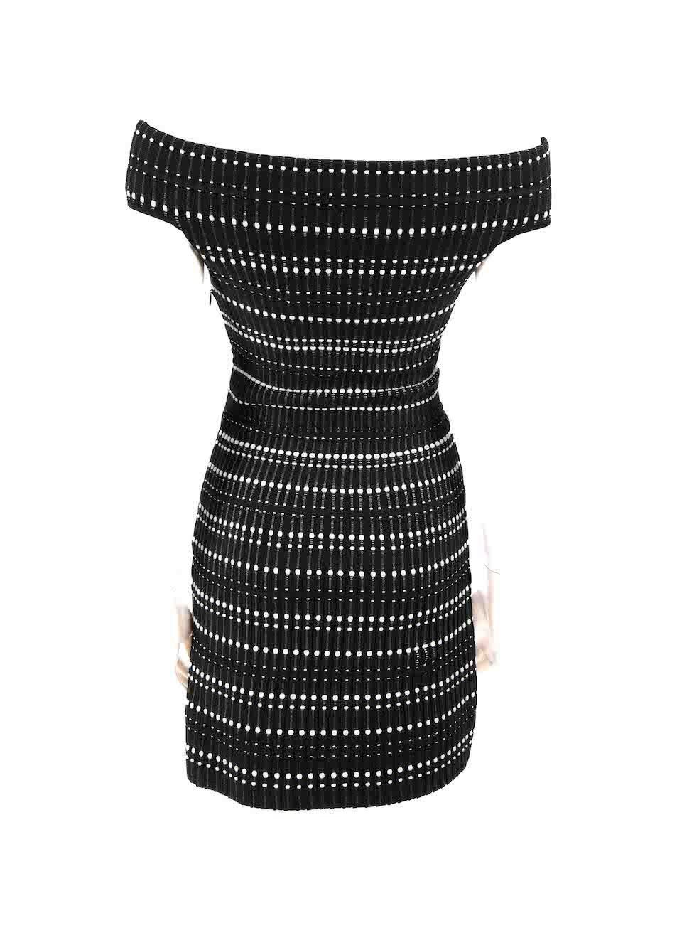 Alexander McQueen FW23 Black Striped Off Shoulder Bodycon Mini Dress Size S In New Condition In London, GB